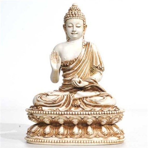 3-3/4 LBS+ Blessing Buddha, Ivory Resin, Hand Painted, 9.25” Tall, BS91A