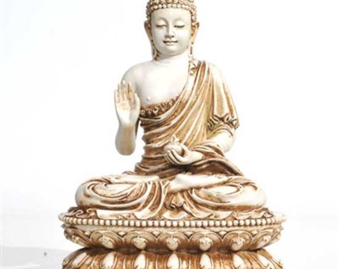 Blessing Buddha, 3-3/4 LBS+ Ivory Resin, Hand Painted, 9.25” Tall, BS91A