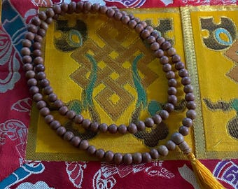 Tibetan 108 Bead Genuine Sandalwood Prayer Mala, Japa Mala, Hand Carved 8.5 mm Beads, Nepal