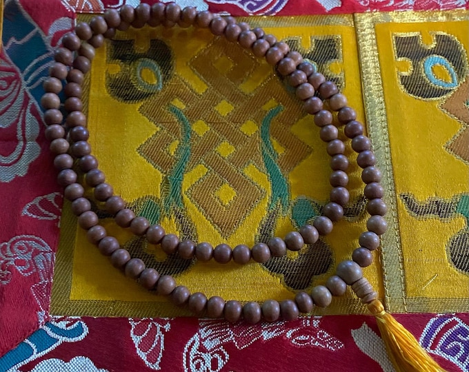 Tibetan 108 Bead Genuine Sandalwood Prayer Mala, Japa Mala, Hand Carved 8.5 mm Beads, Nepal