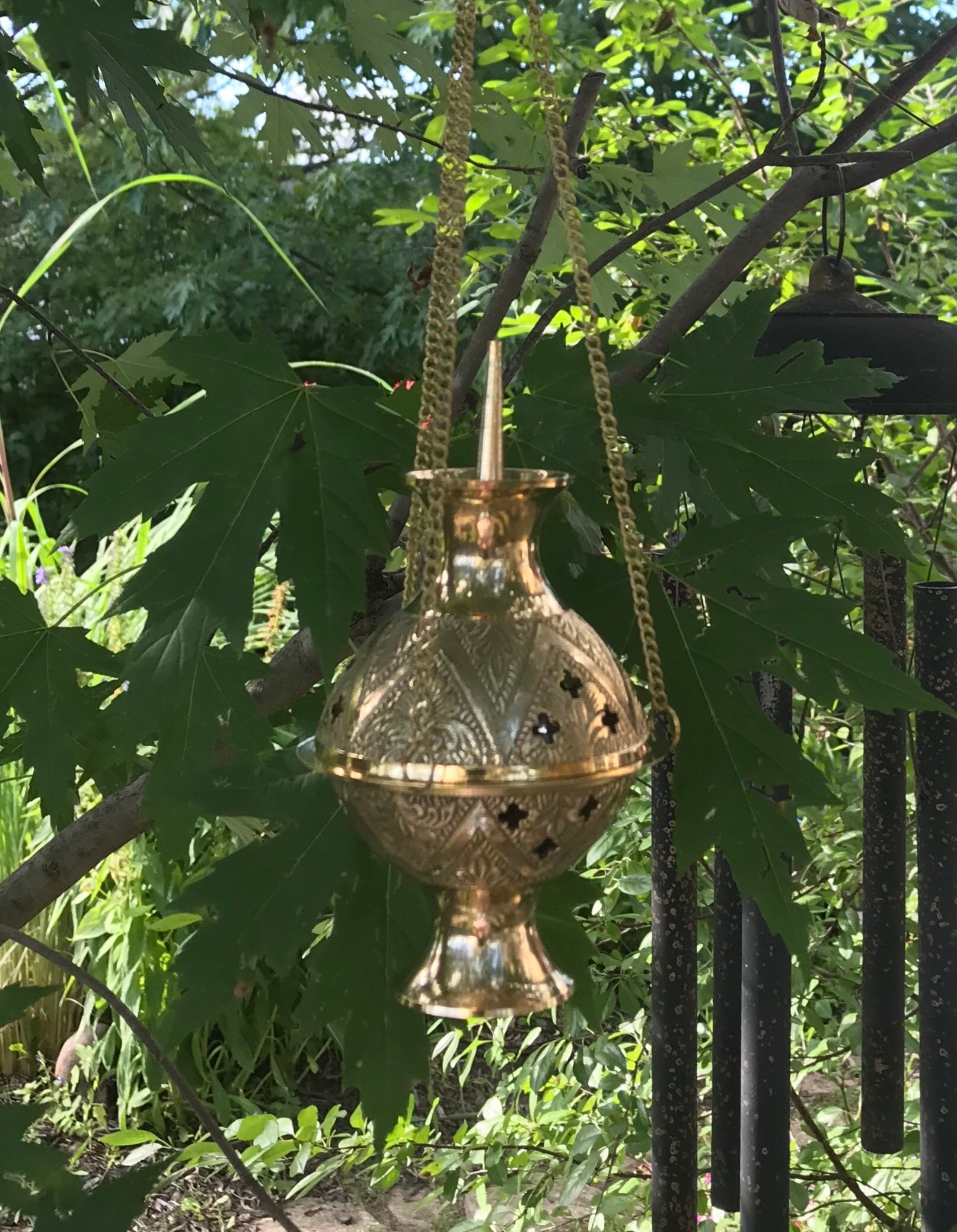 Hanging Incense Burner Kit, Solid Brass, Complete Kit with Resin, Sand, Charcoal, Holder, 6.5 x 4