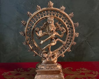 Shiva Naṭarāja, 2-1/4 LBS Beautiful Dancing Shiva, 8" H, Fine Detail, The Cosmic Dance, Solid Brass, India, RIT163