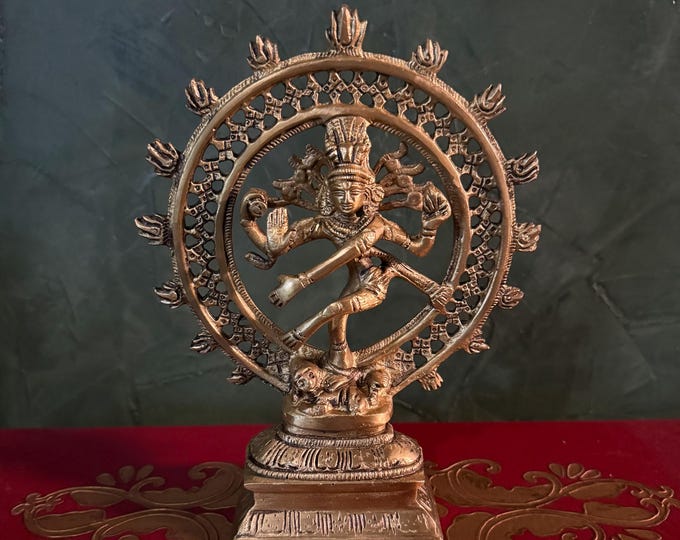 Shiva Naṭarāja, 2-1/4 LBS Beautiful Dancing Shiva, 8" H, Fine Detail, The Cosmic Dance, Solid Brass, India, RIT163