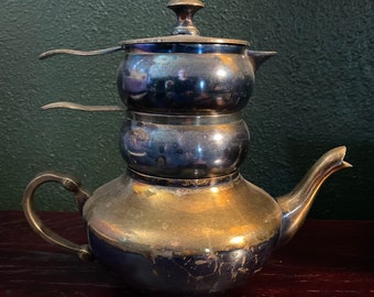 Raj Tea Pot, 1-1/2 LBS Vintage Stacked Design, Tea Making and Serving for Two, Original Sundance 109989