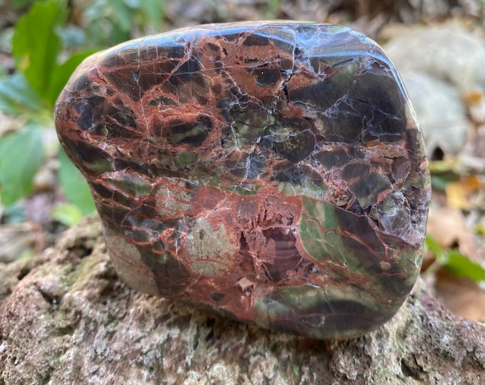Large Spiderweb Jasper Palm Stone, 1/2 LB+ Green, Semi-Polished, 243.30 Grams, Oregon, CR10675