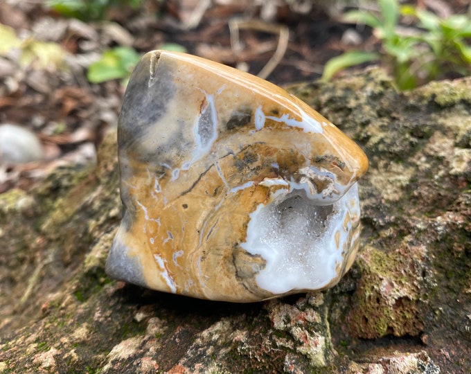 Druzy Ohio Rainbow Flint, 1/4 LB+ Semi-Polished Free Form Palm Stone, Beautiful Warrior Stone, Ohio, 119.80 Grams, CR11496