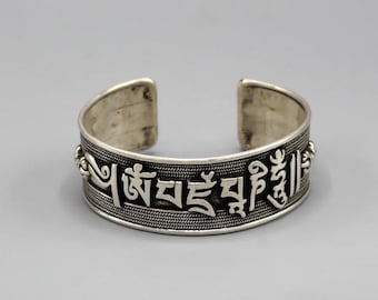 Vajrapani Sterling Silver Cuff Bracelet, Large, Wide, Adjustable, Handcrafted in Nepal, Adjustable Fit 7-10" Wrist Size, Nepal, LS12323