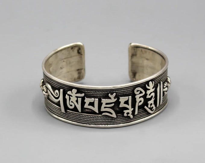 Vajrapani Sterling Silver Cuff Bracelet, Large, Wide, Adjustable, Handcrafted in Nepal, Adjustable Fit 7-10" Wrist Size, Nepal, LS12323