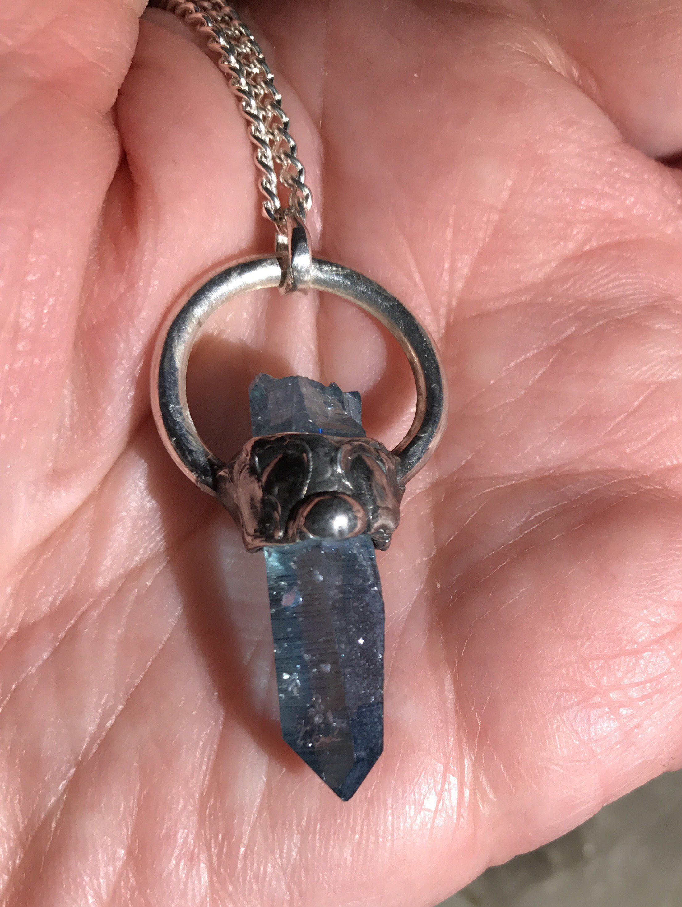 Aqua Aura Quartz, Raw, Crystal Pendant, Necklace, Skye Song