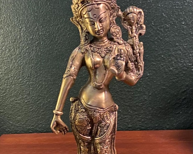 Standing Tara, 12" Tall,  3-1/4 LBS, Solid Polished Brass, India, ST12185