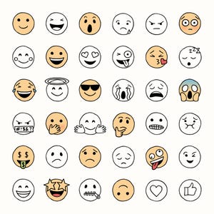 Clipart visage souriant, Smileys dessinés à la main, Emoji, Emoji Doodle esquissée à la main, Clipart PNG et SVG