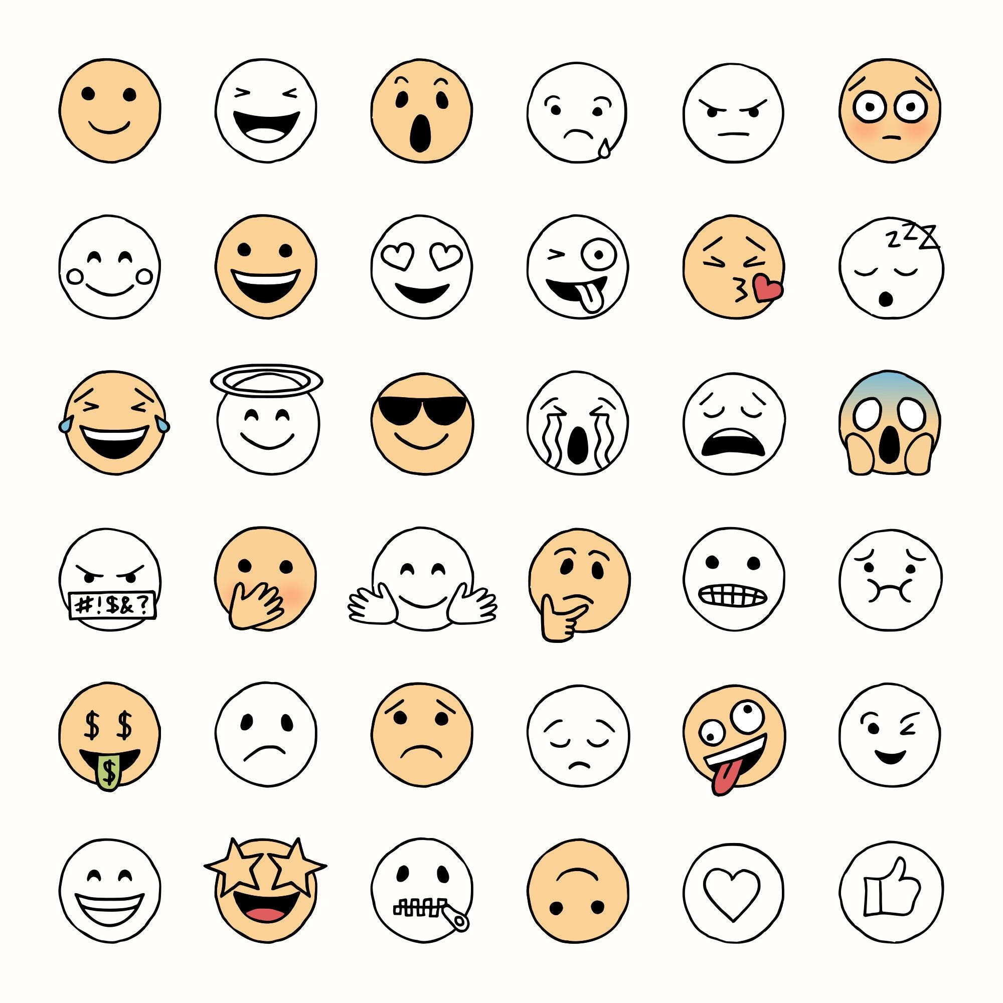 Smiley Face Clipart, Hand drawn Smileys, Emoji, Hand-Sketched Doodle Emoji, Clipart PNG and SVG