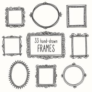 33 Hand Drawn Picture Frames Doodle Drawing Instant Download Frames Clipart Vector PNG