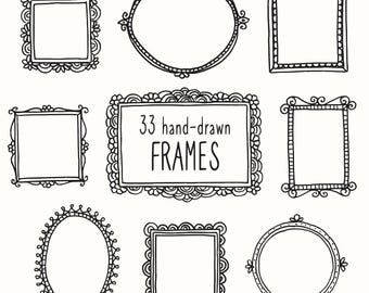 33 Hand Drawn Picture Frames Doodle Drawing Instant Download Frames Clipart Vector PNG