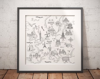 Map of Europe - Printable Wall Art, Instant download, Digital JPG file to print instantly at home