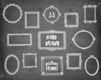 33 Hand drawn Picture Frames - Instant download doodle drawings / Clipart / Vector / PNG