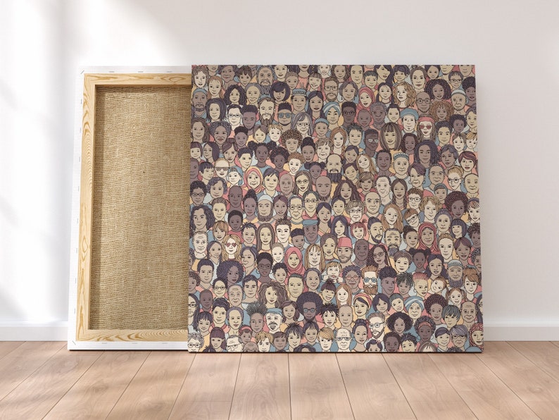 Diverse Faces Seamless Printable Wall Art, Seamless Tileable Pattern, Huge Crowd of International People, Digital Paper to Print at Home image 1