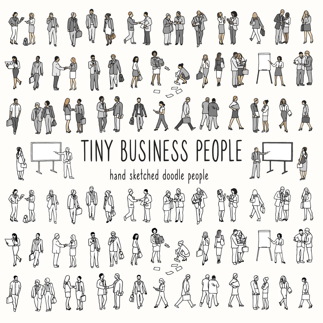 Tiny Business People - Set of Hand-drawn Vector People, Hand Sketched ...