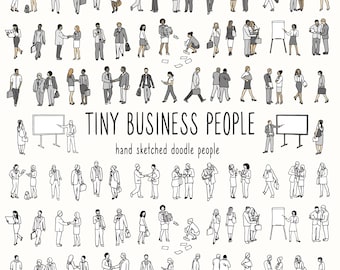 Tiny Business People - Set of Hand-Drawn Vector People, Hand Sketched Doodle People, Small Office Workers in Suits, Line Art Vector SVG, PNG