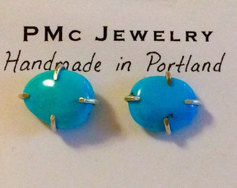 Natural turquoise claw prong earrings