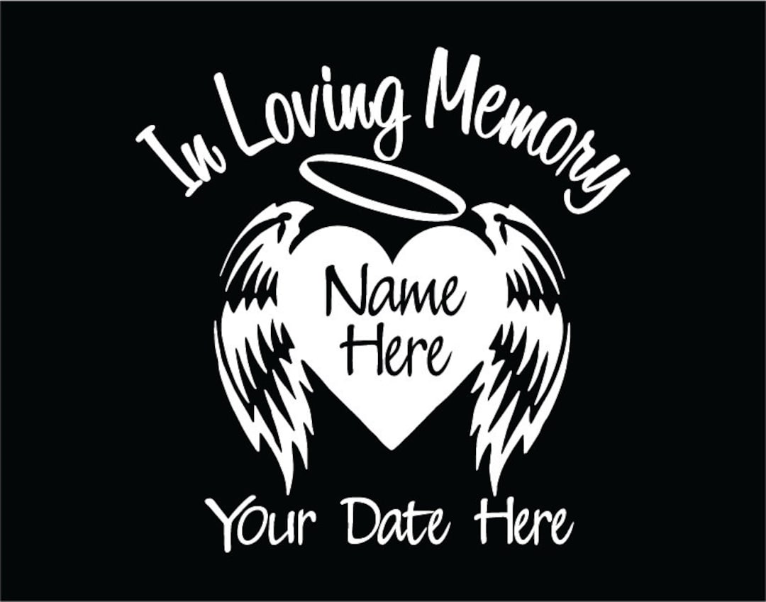 In Loving Memory of Memorial Decal With Heart and Angel Wings, in
