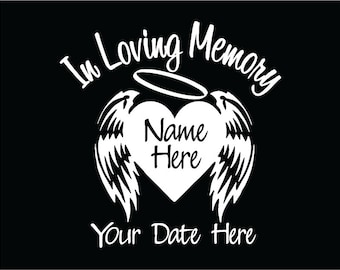 Angel Wings Memorial Car Decal: Personalized In Memory Sticker with Heart