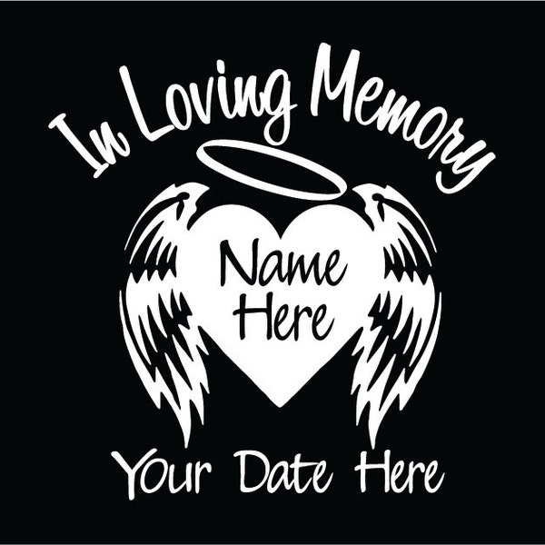 In Loving Memory of Memorial Decal with Heart and Angel Wings, In Memory Window Decal, In Memory Car Decal, Rest in Peace Decal