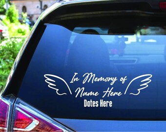 Custom Memorial Car Decal: In Loving Memory Sticker with Angel Wings