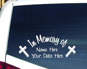 In Memory of Decal, Custom Car Window Sticker, Memorial Cross