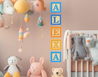 Wood Grain Baby Block Wall Decals: Alphabet & Number Set for Nursery