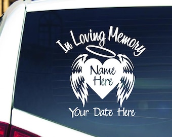 Custom In Loving Memory Truck Decal – Angel Wings, Custom Name, Memorial