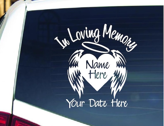 In Loving Memory of Memorial Decal with Heart and Angel Wings, In Memory Window Decal, Rest in Peace Car Sticker