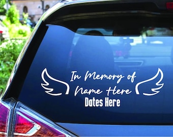 Custom In Loving Memory Car Decal – Angel Wings, Sister/Brother, Name & Date