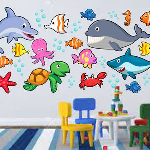 Ocean Wall Decals , Sea Animal Wall Stickers, Ocean Life Nursery Decor, Kids Room Wall Art