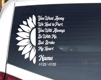 Sunflower Memorial Car Decal: In Loving Memory Remembrance Sticker
