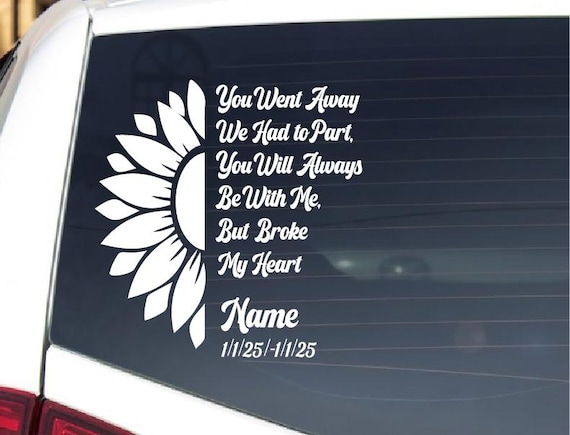 In Memory Decal, Memorial Sunflower Custom Car Vinyl Decals, In Loving Memory Sticker