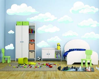 White Cloud Wall Decals Set: Large Reusable Peel & Stick Kids Room Decor