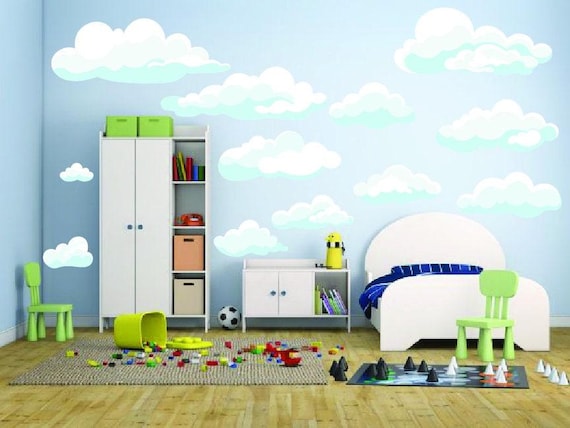 White Cloud Wall Decals Set: Large Reusable Peel & Stick Kids Room Decor