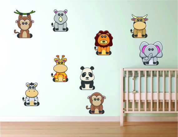 Woodland Animal Reusable Bedroom Wall Decals, Children's Room Safari Animal Nursery Decor for Boys Girls, Safari Animal Playroom Wall Decals