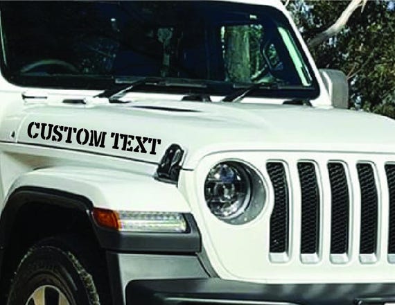 Custom Hood Vinyl Decals,  Personalized Stencil Text Hood Name Vinyl Decal, Stencil Font Vinyl Stickers