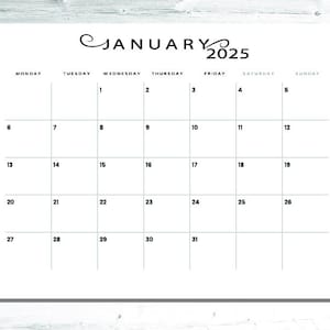 Plantilla de calendario mensual en blanco 2025, calendarios en blanco editables de 12 meses, descarga instantánea, páginas tamaño carta del calendario 2025 en formato PDF imprimible