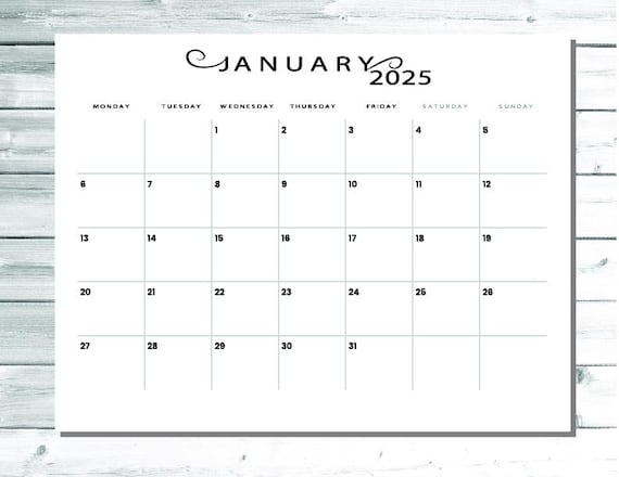 2025 Monthly Blank Calendar Template, Editable 12 Month Blank Calendars Instant Download, Printable PDF 2025 Calendar Letter Size Pages