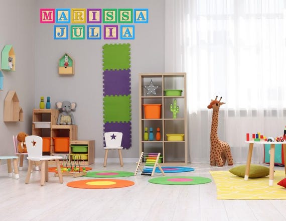 Custom Name Block Vinyl Stickers: Large Scale Renter-Friendly Wall Decor