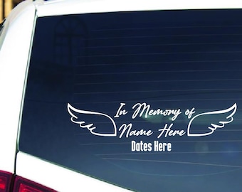 Personalized In Loving Memory Car Sticker – Angel Wings, Name & Date, Remembrance