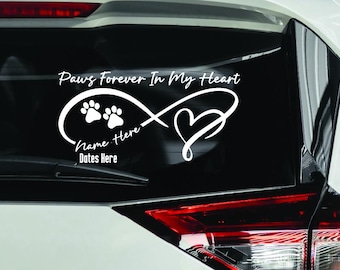 Pet Memorial Decal, Pet Memorial Gifts Infinity Symbol Sticker, Custom In Memory Car Vinyl Decals, In Loving Memory Sticker with Paw Print