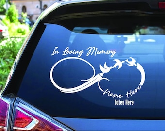 In Loving Memory Of Decal with Infinity Symbol: Doves Custom Car Sticker