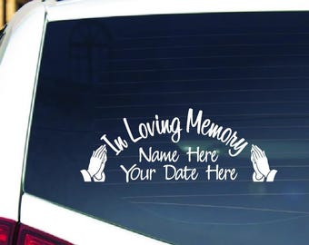 Custom In Loving Memory Car Decal, Personalized Praying Hands Memorial Sticker