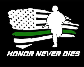 Thin Green Line American Flag Vinyl Decal - Military Car Window