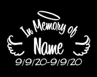 Custom In Loving Memory Memorial Sticker – Angel Wings, Name, Funeral Gift