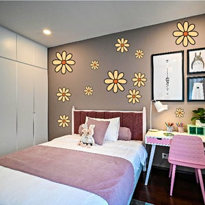 Flower Wall Decals, Daisy Floral Nursery Decor, Peel and Stick Bedroom Wall Art, Daisy Wall Decals, Reusable  Flower Playroom Wall Stickers